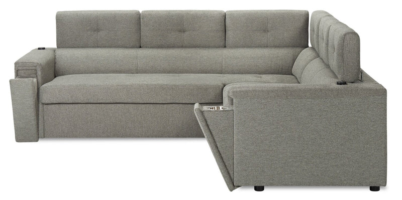 Savvy 2-Piece Left-Facing Linen-Look Fabric Sectional with Adjustable Headrests, Cupholders and USB Port - Grey