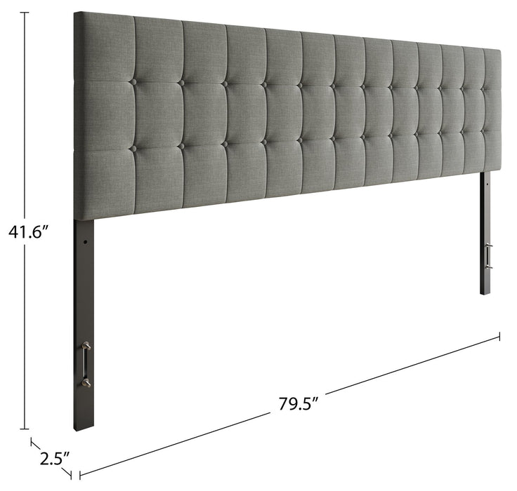 Ellis Upholstered Headboard in Grey Fabric, Button Tufted - King Size