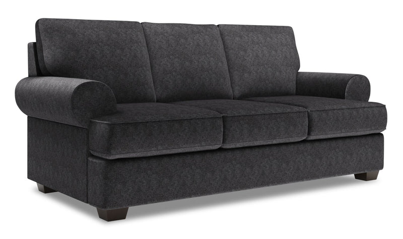 Made in Canada Customizable Sofa Lab Roll 86\" Chenille Fabric Sofa with Rolled Arms - Luxury Charcoal Grey