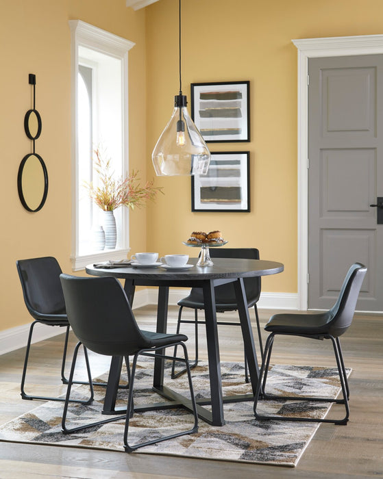 Cole 5pc Dining Set with Table & 4 Black Chairs, Metal, Melamine, 42\"W Round