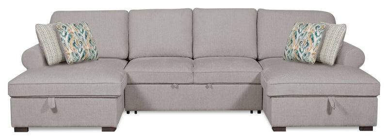 Scott Living Haven 3-Piece Chenille Fabric Sleeper Sectional with Two Storage Chaises - Grey