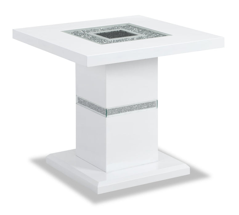 Garbo 26\" Glam End Table - White and Silver with Glitter Accents