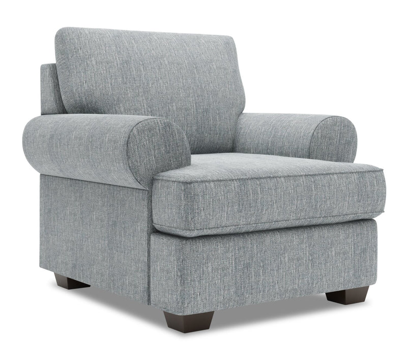 Made in Canada Sofa Lab Customizable Roll 42\" Linen-Look Fabric Chair with Rolled Arms - Luna Pewter Grey