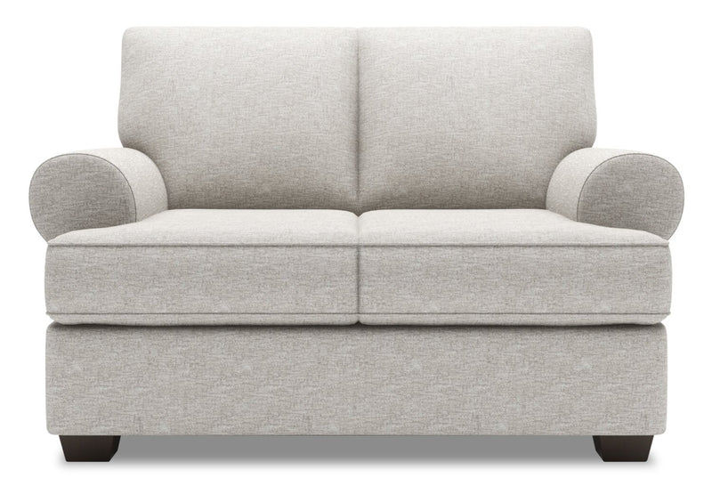 Made in Canada Customizable Sofa Lab Roll 64\" Chenille Fabric Loveseat with Rolled Arms - Luxury Silver