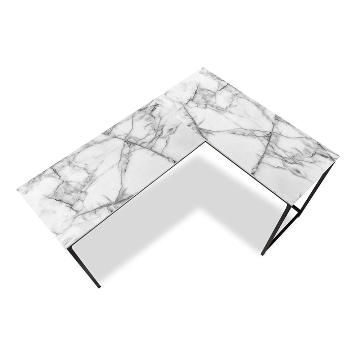 Karter 58.25\" L-Shaped Corner Office Desk - White Marble-Look