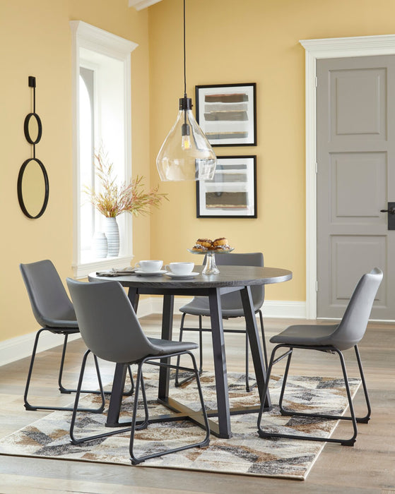 Cole 5pc Dining Set with Table & 4 Grey Chairs, Metal, Melamine, 42\"W Round