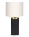 24\" Black Concrete with Gold Accent Table Lamp with Ivory Shade