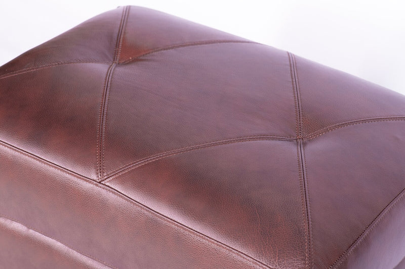 Chateau d’Ax Vita 31\" 100% Genuine Leather Ottoman with Diamond Pattern Stitching and Wood Legs - Brown