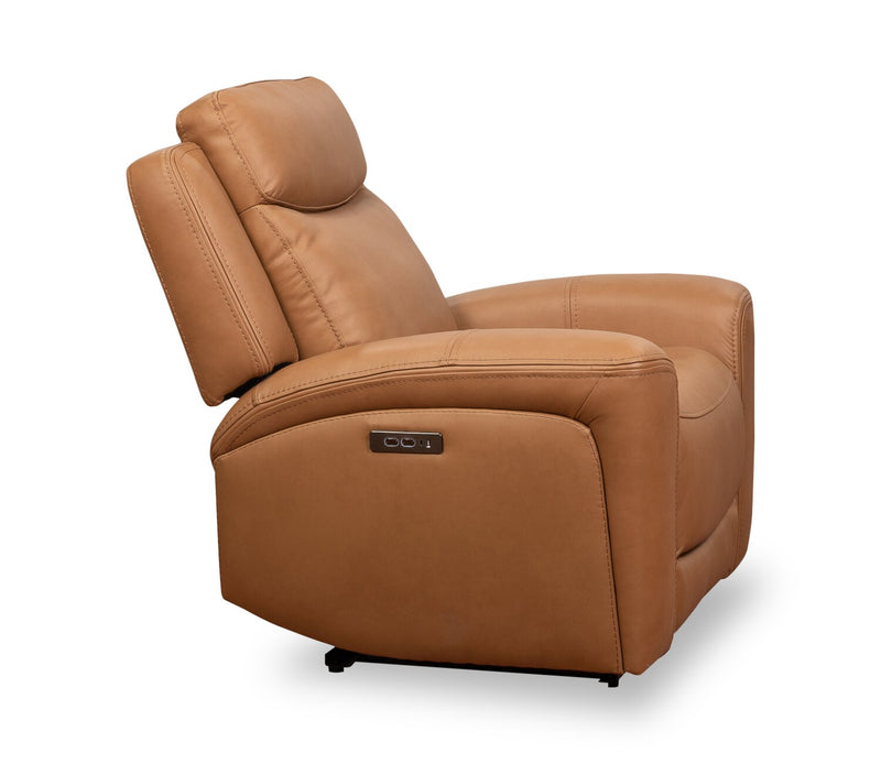 Scott Living Prescott 42.5\" Genuine Leather Power Reclining Chair with Power Headrest - Butternut Brown
