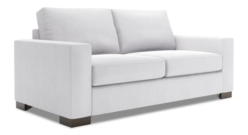 Made in Canada Customizable Sofa Lab Track 75\" Linen-Look Fabric Condo Size Sofa with Track Arms - Pax Ice White