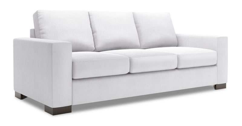 Made in Canada Customizable Sofa Lab Track 85\" Linen-Look Fabric Sofa Bed with Track Arms - Pax Ice White