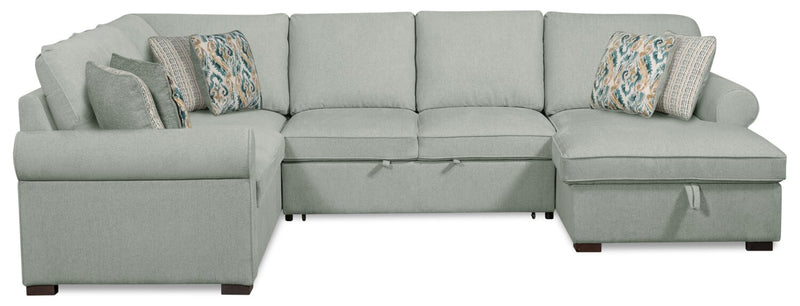 Scott Living Haven 3-Piece Right-Facing Chenille Fabric Sleeper Sectional with Storage Chaise - Seafoam Blue