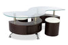 Savon  52.5\" Modern S-shaped 3-Pack Coffee + 2 Ottomans with Storage and Shelf - Dark Walnut Wood and Chrome