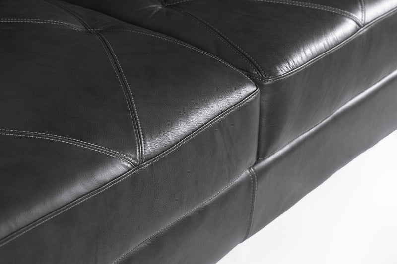 Chateau d’Ax Vita 87\" 100% Genuine Leather Sofa with Diamond Pattern Stitching and Wood Legs - Charcoal Grey
