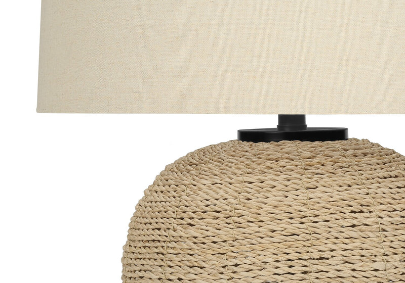 25\" Ratten Table Lamp with Beige Shade