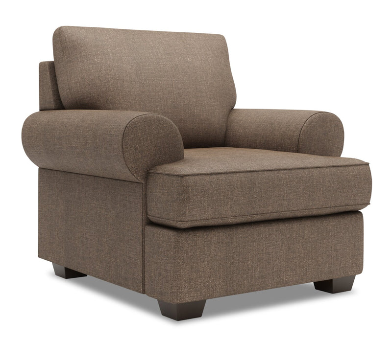 Made in Canada Sofa Lab Customizable Roll 42\" Linen-Look Fabric Chair with Rolled Arms - Luna Praline Brown