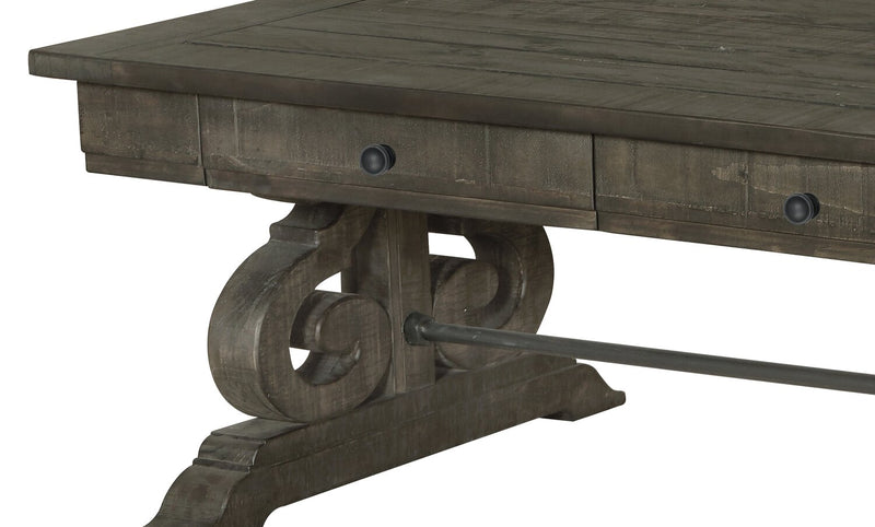 Bellamy 50\" Traditional Coffee Table with Storage - Dark Brown Pine with Scroll Design Wood Base