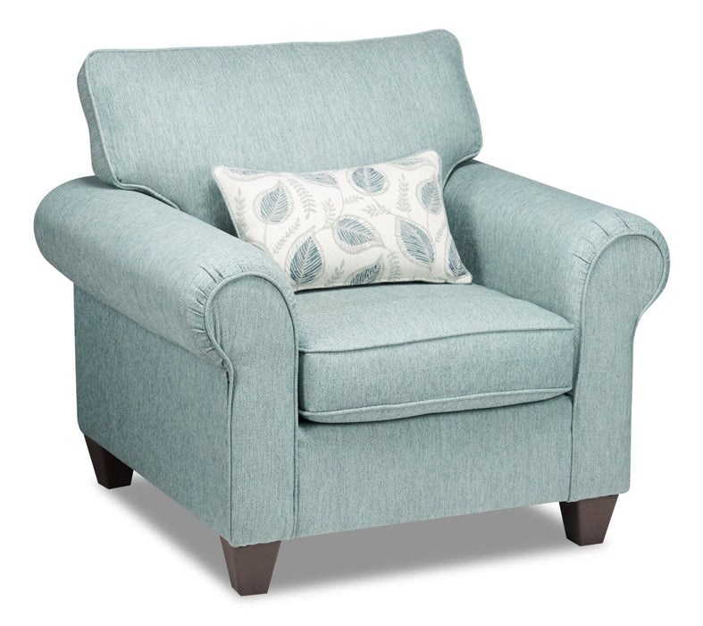 Made in Canada Scarlett 41.5\" Chenille Fabric Chair with Rolled Arms and Accent Pillow - Marine Blue