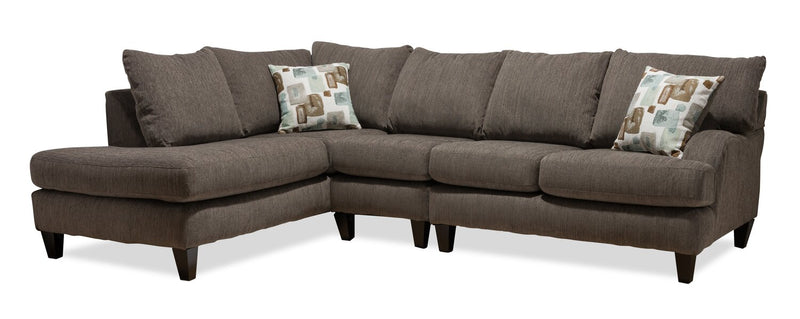 Made in Canada Nofia 3-Piece Left-Facing Chenille Fabric Sectional with  Accent Pillows and Wood Legs - Charcoal Grey