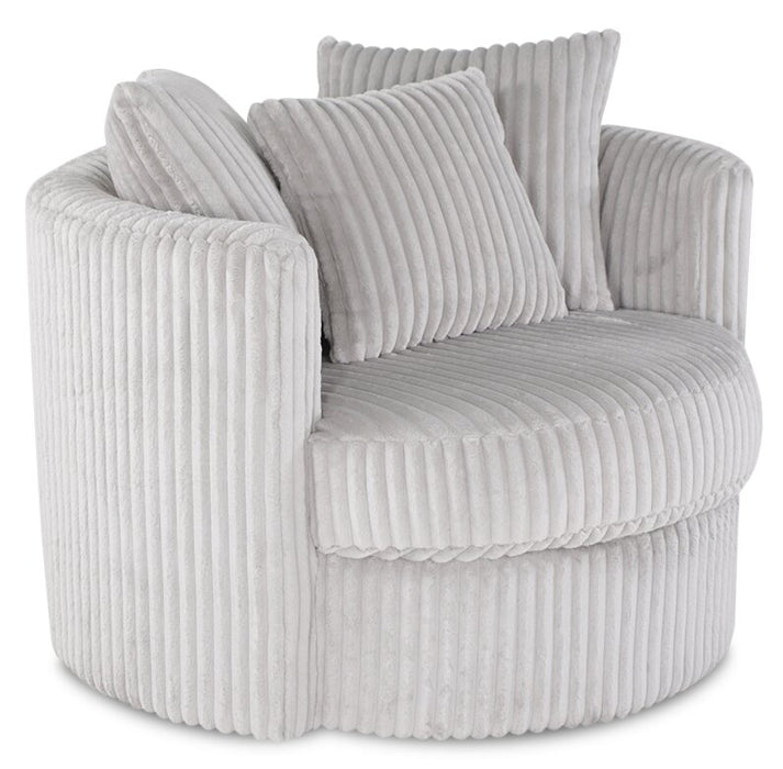 Made in Canada Midi 42\" Chenille Fabric Swivel Cuddler Accent Chair - Groove Mist Grey