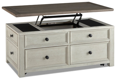 Colby Coffee Table with Lift Top and Casters - Rustic style Coffee Table in Weathered oak and antique white