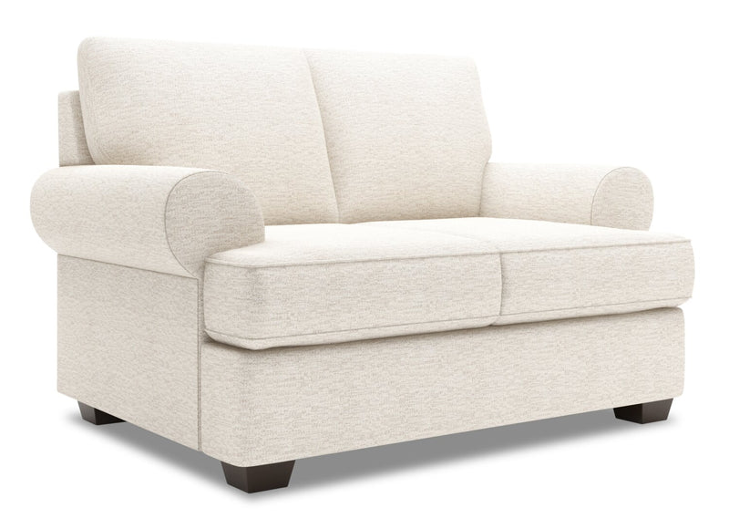 Made in Canada Customizable Sofa Lab Roll 64\" Chenille Fabric Loveseat with Rolled Arms - Luxury Sand Beige