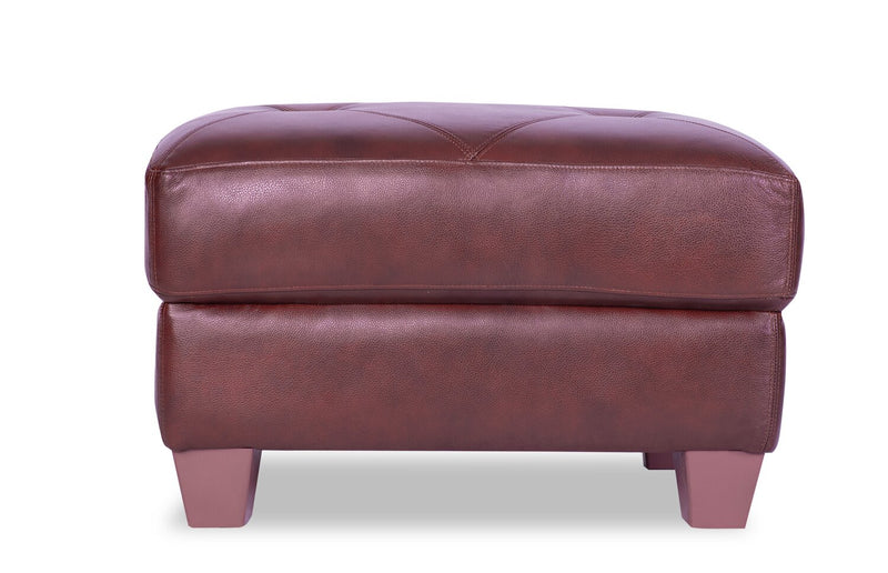 Chateau d’Ax Vita 31\" 100% Genuine Leather Ottoman with Diamond Pattern Stitching and Wood Legs - Brown