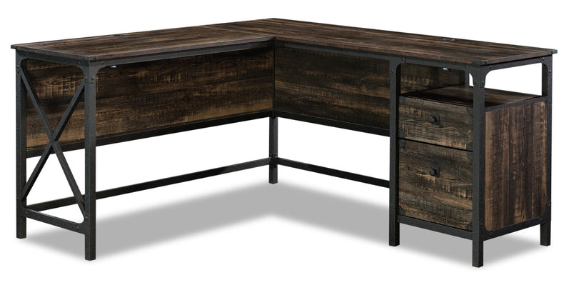 Lewis 59.84\" L-Shaped Office Desk with 2-Drawers - Carbon Oak