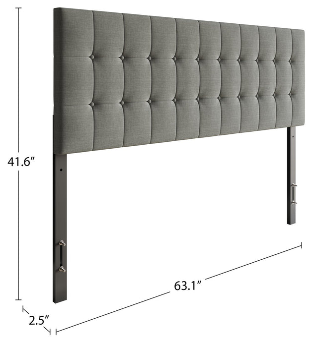 Ellis Upholstered Headboard in Grey Fabric, Button Tufted - Queen Size