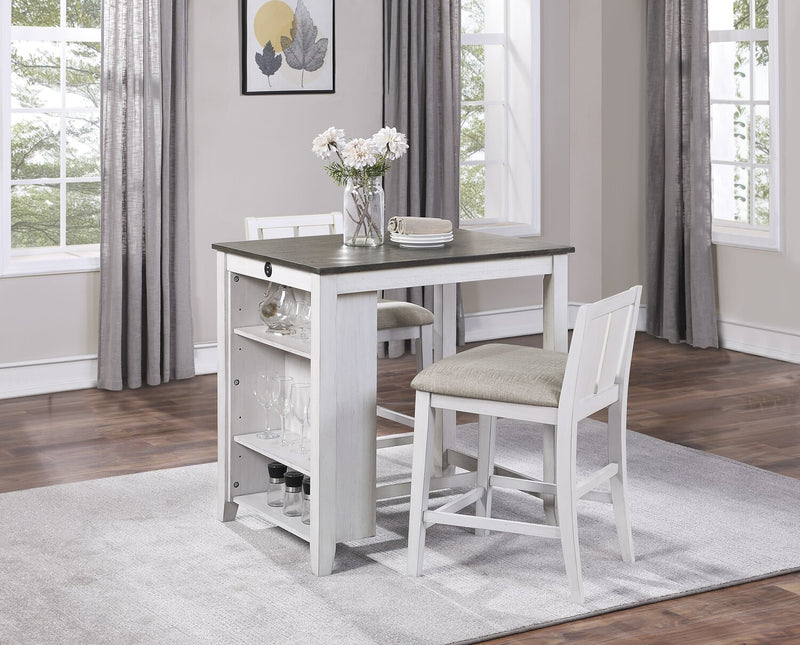 Lane 3pc Counter-Height Dining Set with Table & 2 Chairs, Built-in Shelves & USB, 36.5\"W - White