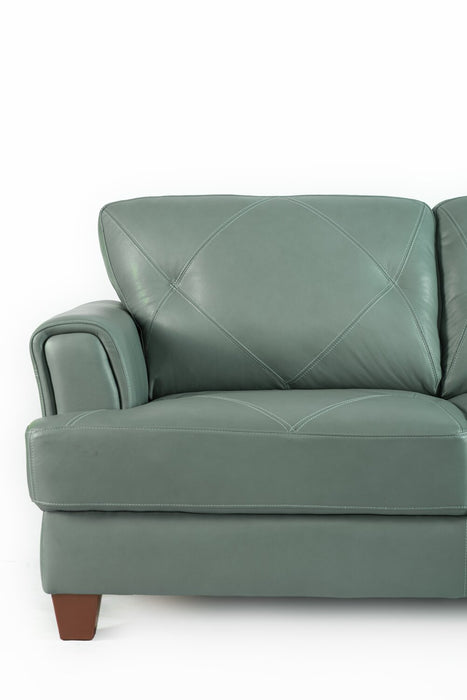 Chateau d’Ax Vita 70\" 100% Genuine Leather Loveseat with Diamond Pattern Stitching and Wood Legs - Seafoam Green