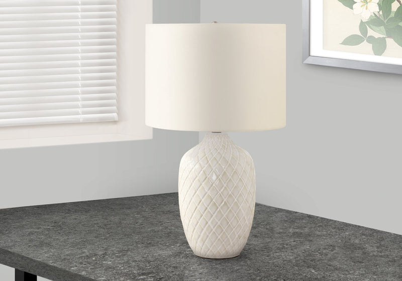 25\" Cream Textured Ceramic Table Lamp with Ginger Shade