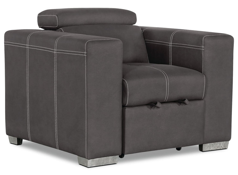 Drake 41.5\" Faux Suede Fabric Chair with Pull-Out Ottoman and Flip-Up Headrest - Cement Grey