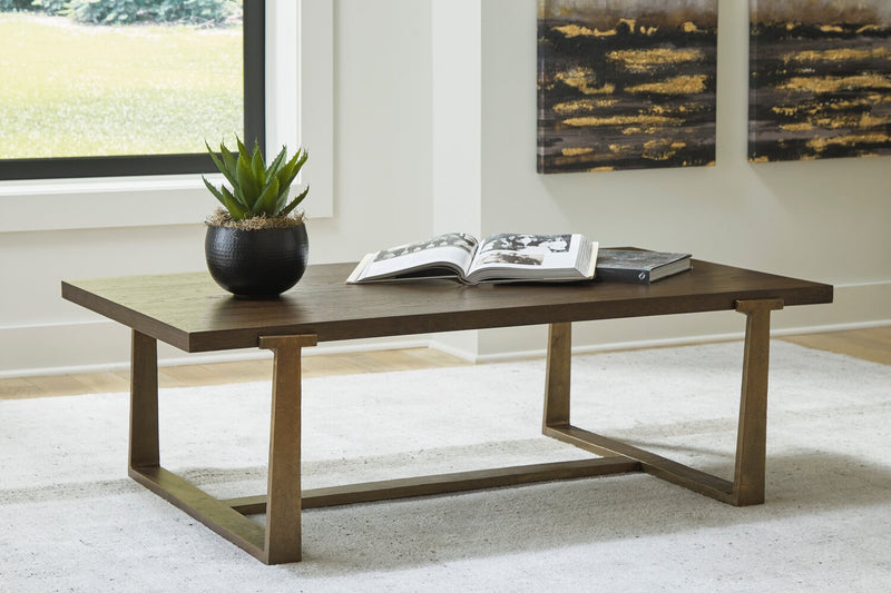 Terza 55.13\" Contemporary Coffee Table - Dark Brown Wood Top with Bronze Metal Legs