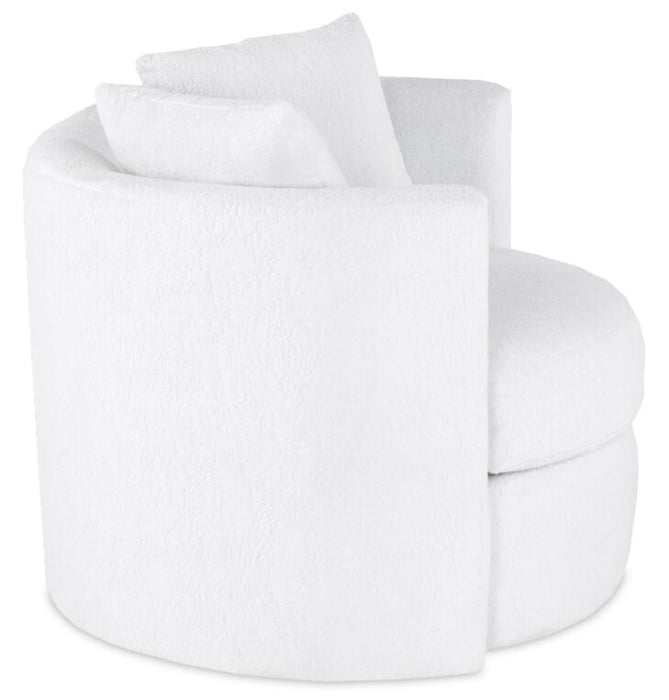 Made in Canada Petite 36\" Chenille Fabric Swivel Cuddler Accent Chair - Plush Heaven White
