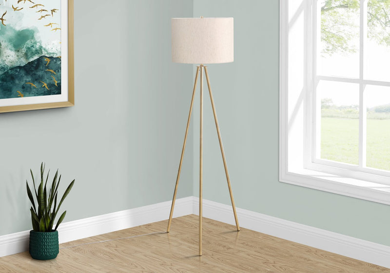63\" Gold Metal Tripod Floor Lamp