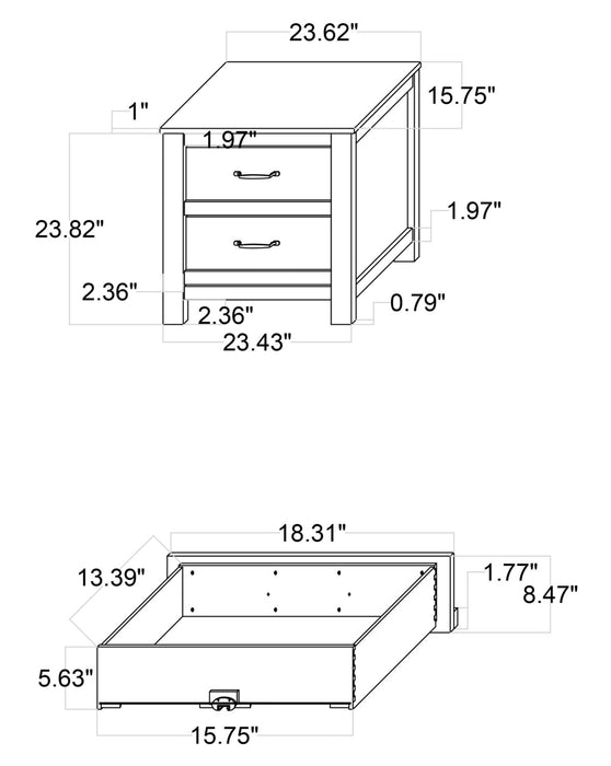 Zoey Bedside 2-Drawer Nightstand, 24.4\"W x 24.9\"H - Two-tone White & Brown