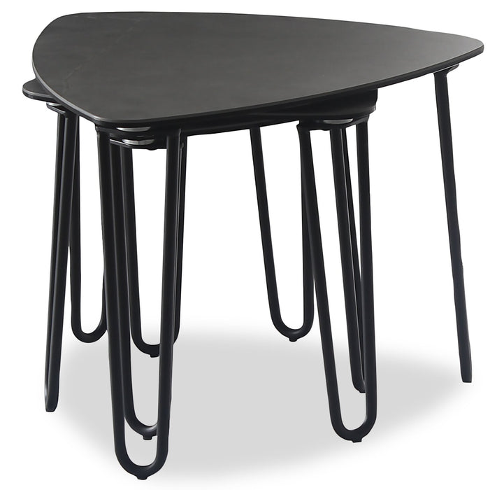 Hamilton 22\" Modern Triangular 3-Pack Nesting Tables - Grey Marble Look Top with Black Metal Legs