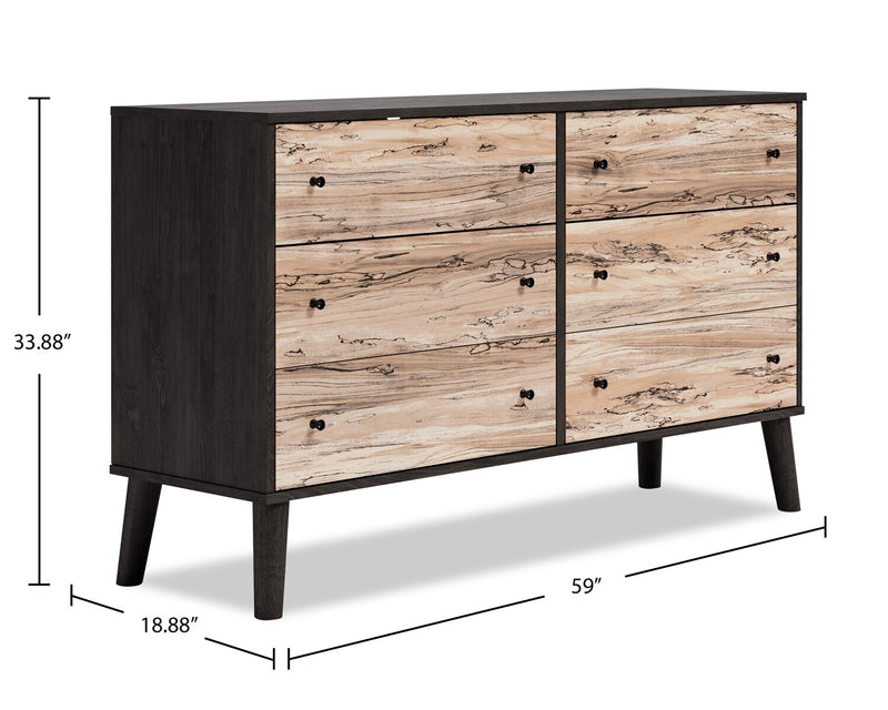 Wolf Bedroom 6-Drawer Dresser, 59\"W x 33.9\"H, Modern Mid-Century - Two-tone Brown & Natural