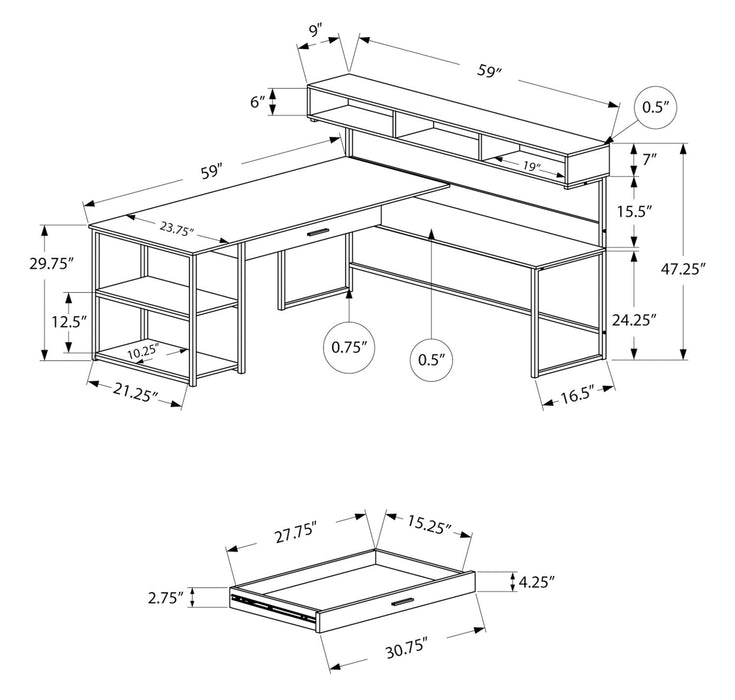 Oaklee 59\" L-Shaped Corner Office Desk with Hutch - White