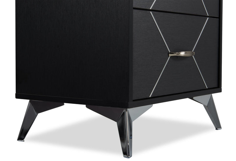 Beau Bedside 2-Drawer Nightstand, 21.7\"W x 24.6\"H, Modern - Black & Silver