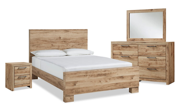 Derekson 6pc Bedroom Set with Panel Bed, Dresser, Mirror & Nightstand, Natural - King Size