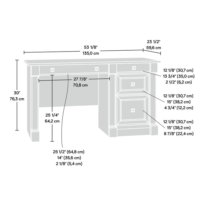 Palladia 53.15\" Office Desk with 3-Drawers - Vintage Oak