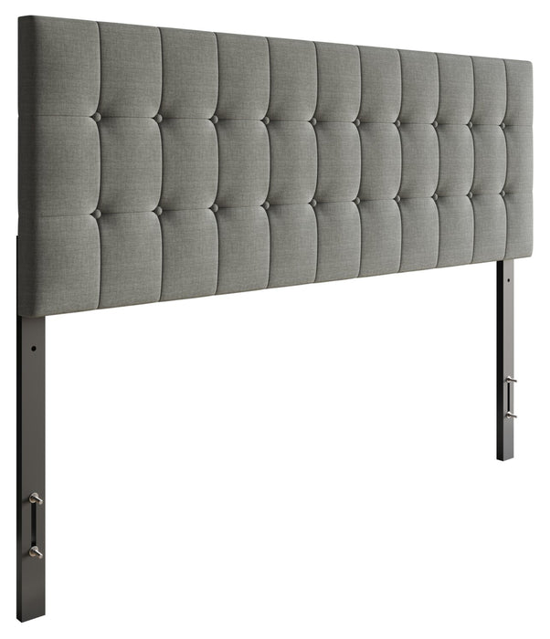 Ellis Upholstered Headboard in Grey Fabric, Button Tufted - Queen Size