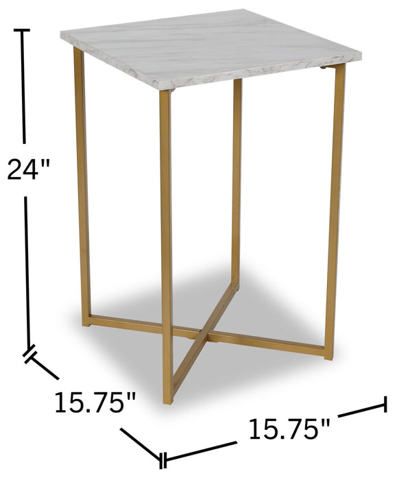 Mia 15.75\" Faux Marble Chairside Table - White & Gold