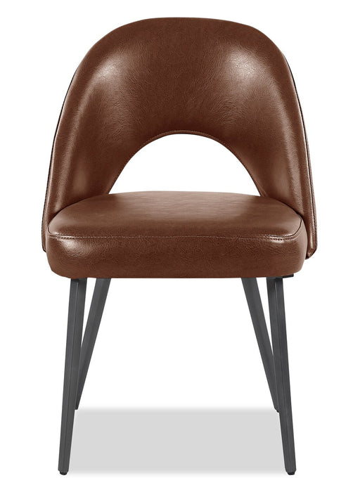 Elijah Dining Chair with Vegan Leather Fabric, Metal - Brown