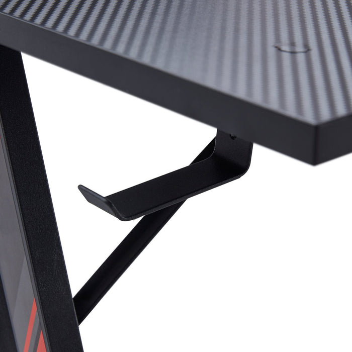 Sparta 48\" Gaming Office Desk with Raised Monitor Shelf - Black with Red Accents