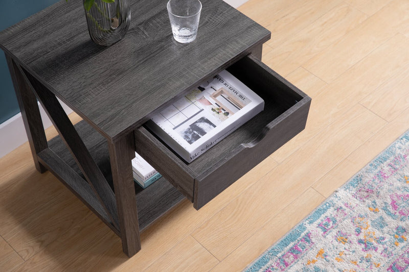 Jake 47.25\" Rustic 2-Pack Coffee + End Table with Storage and Shelf - Distressed Grey