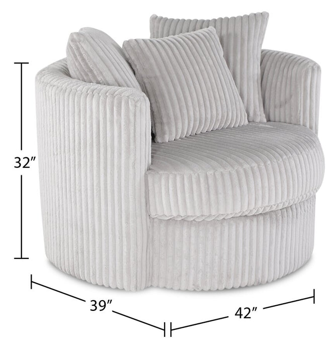 Made in Canada Midi 42\" Chenille Fabric Swivel Cuddler Accent Chair - Groove Mist Grey