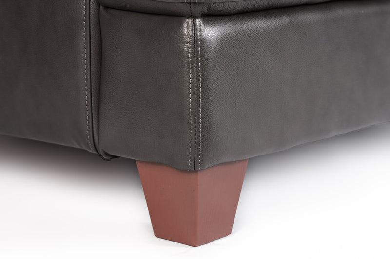 Chateau d’Ax Vita 87\" 100% Genuine Leather Sofa with Diamond Pattern Stitching and Wood Legs - Charcoal Grey